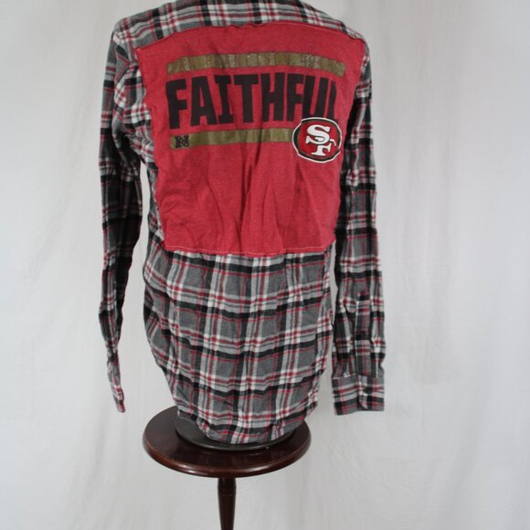 49ers Flannel San Francisco Shirt Button Down NFL Red/Gray Size S Upcycled - Picture 4 of 6